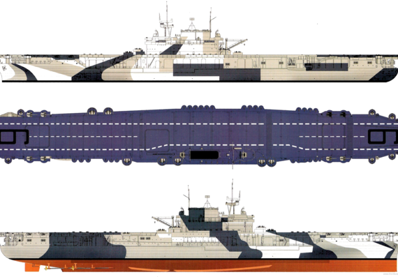 Авианосец USS CV-6 Enterprise 1944 [Aircraft Carrier] - чертежи, габариты, рисунки